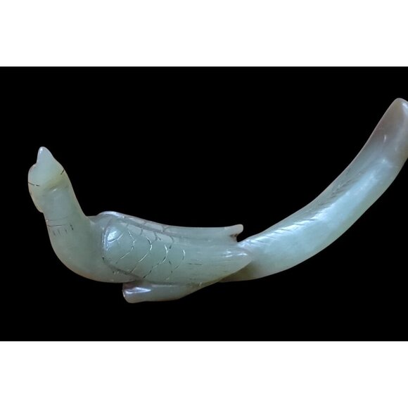 Antique Carved Jade Phoenix Figurine Chinese Light Green Translucent Color Bird - Picture 4 of 12